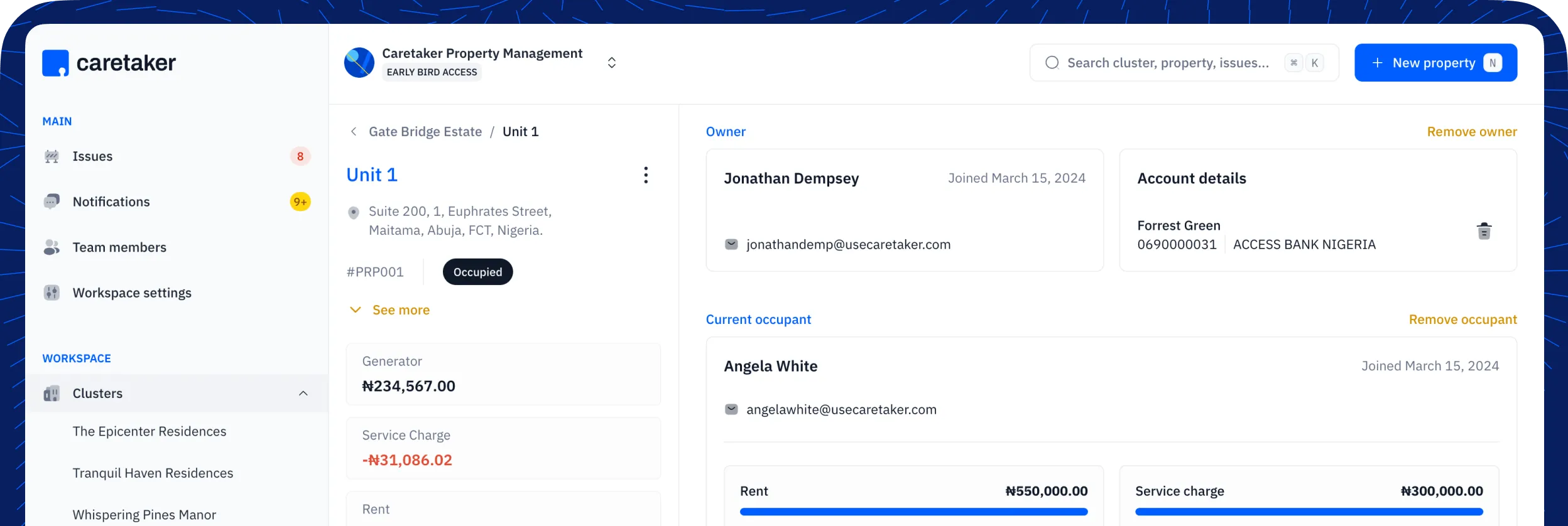 A screenshot of the Caretaker application dashboard